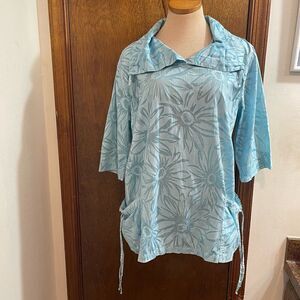 Focus Blue Floral Lagenlook Top Blouse Shirt Size Medium
